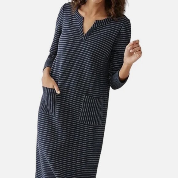 J. Jill Dresses & Skirts - J. Jill Navy & White Striped Knit 3/4 Sleeve Loose Casual Shift Dress Medium